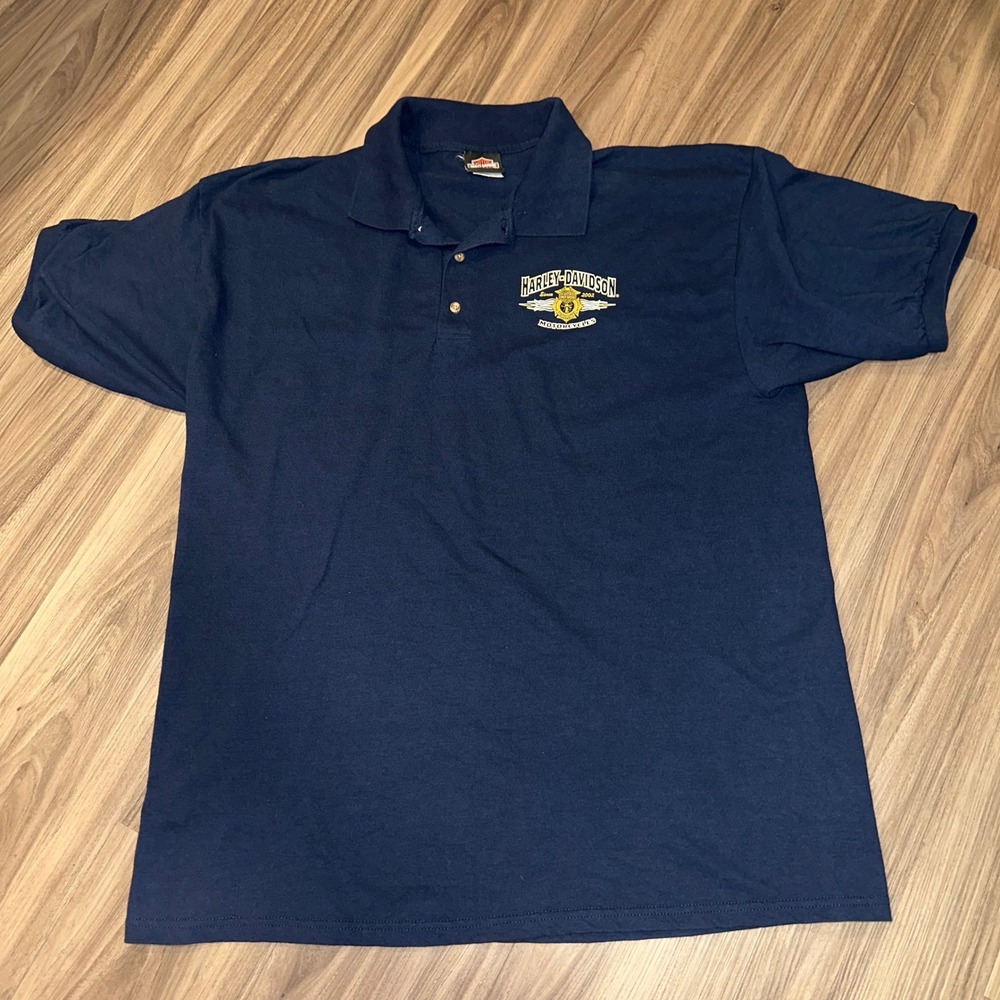 Harley Davidson‎ Motorcycles Navy Blue Polo Shirt Mens XXL 2002 Biker